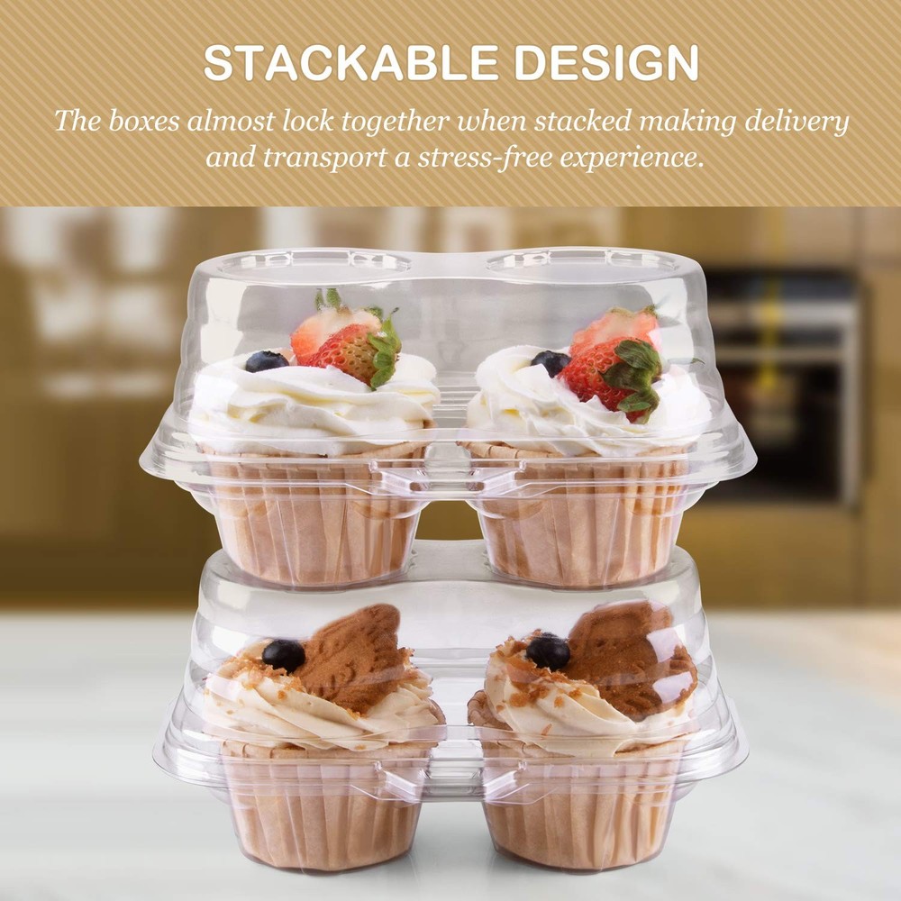 50-Pack 2-Cavity Clear Stackable Cupcake Boxes Carrier Holder Container