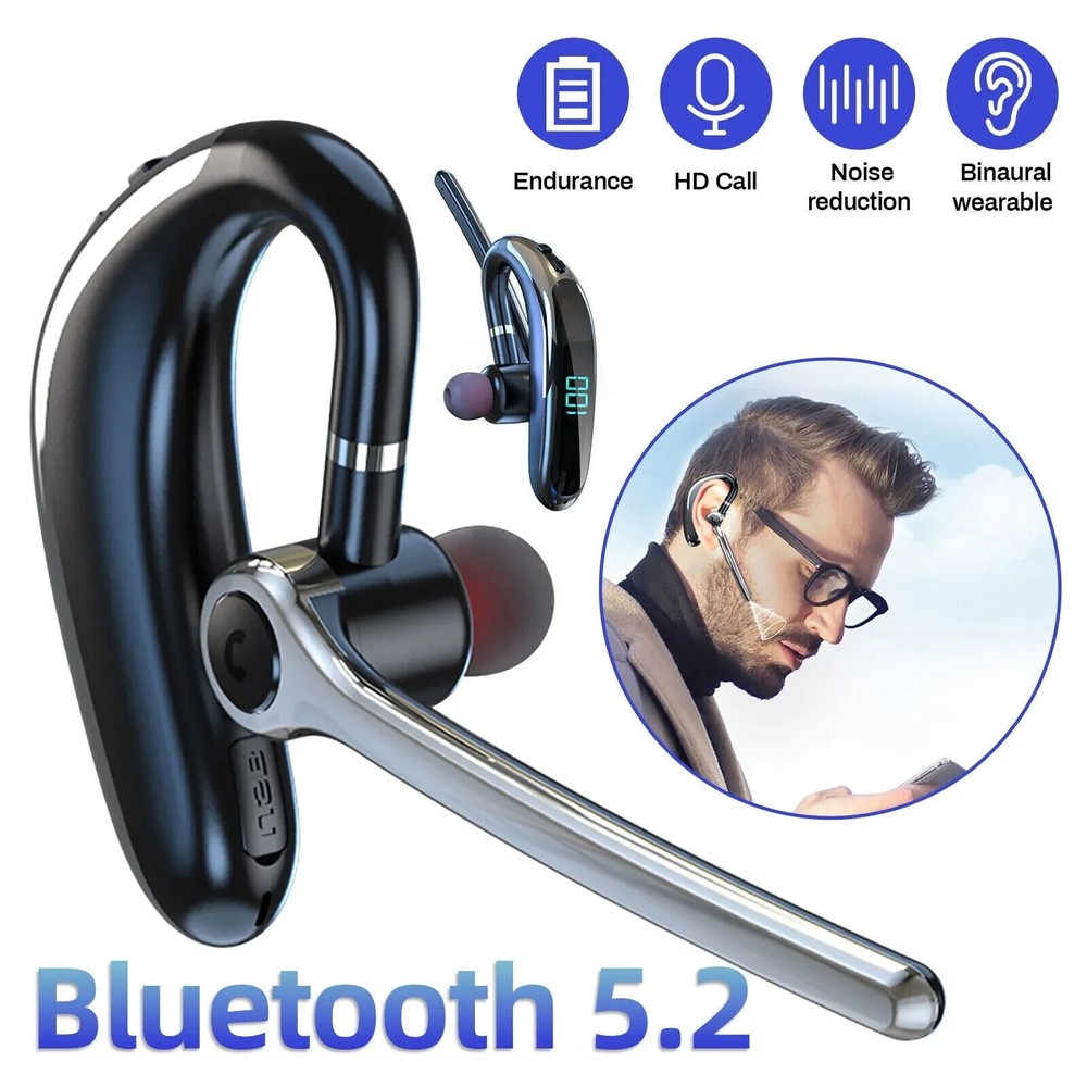 Wireless Bluetooth 5.2 Earpiece Headset Driving Trucker Earbuds Noise Cancelling