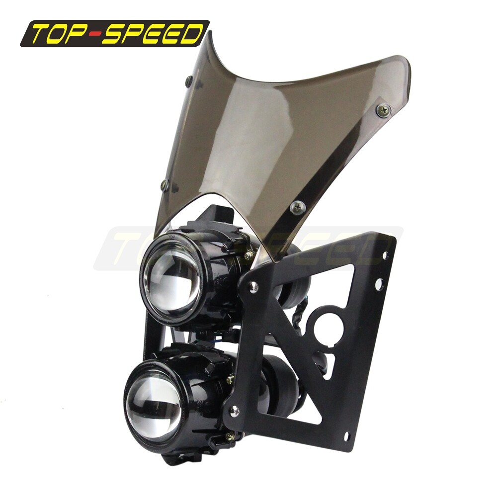 Universal Motorcycle E-mark Streetfighter Dual Headlight Assembly w/ Windscreen