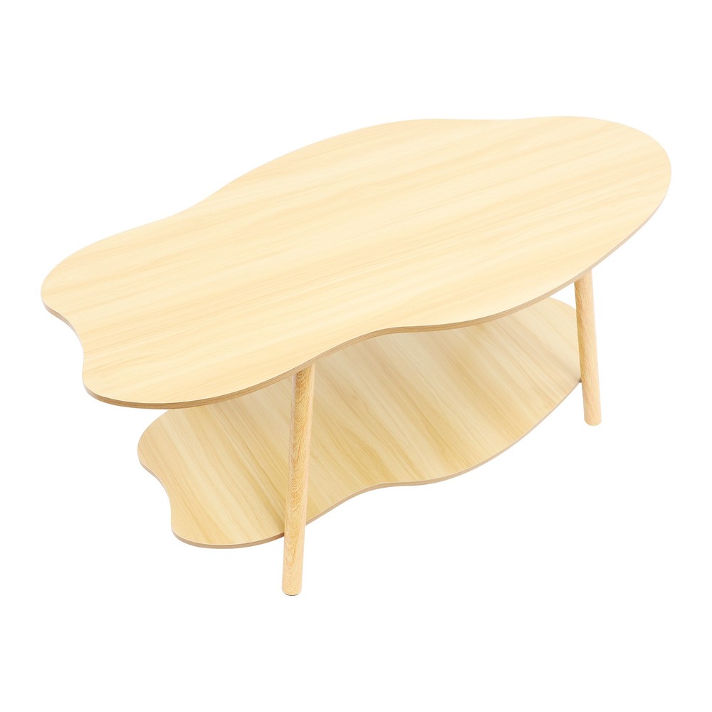 Cloud-shaped Coffee Table Double Layer Center Table for Living Room Light Walnut