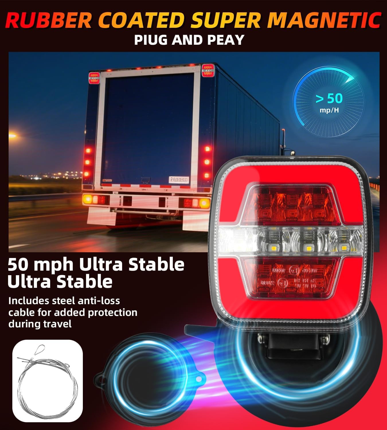 Upgraded Wireless Trailer Lights Magnetic, Rechargeable Tow Light Kit with Adjus