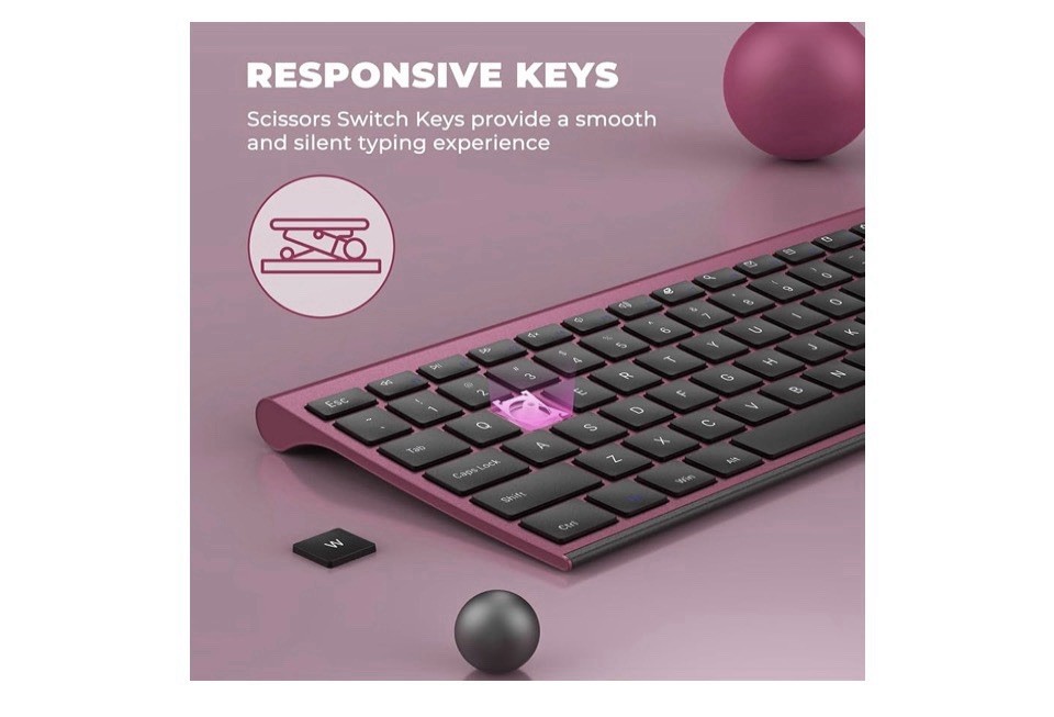 Wireless Keyboard Mouse Combo Rechargeable 2.4GHz Quiet Full-Size USB
