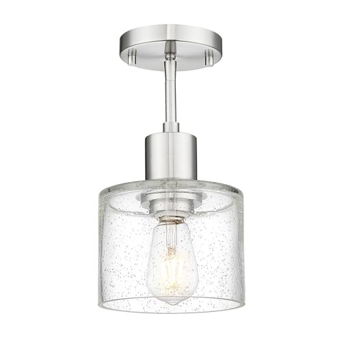 Industrial Semi Flush Mount Ceiling Light, Brushed Nickel 1-Light Close Silver