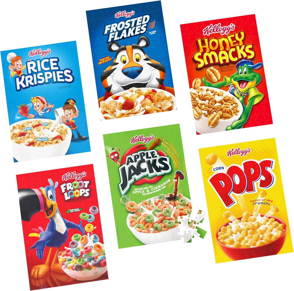 Spin Master Games, Kellogg'S Cereal 100-Piece Puzzles 6-Pack, Square Cereal Boxe