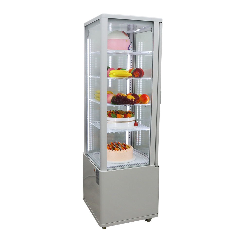 110V 5 Layers Refrigerated Cake Display Vertical LED Lighting Lockable Wheels