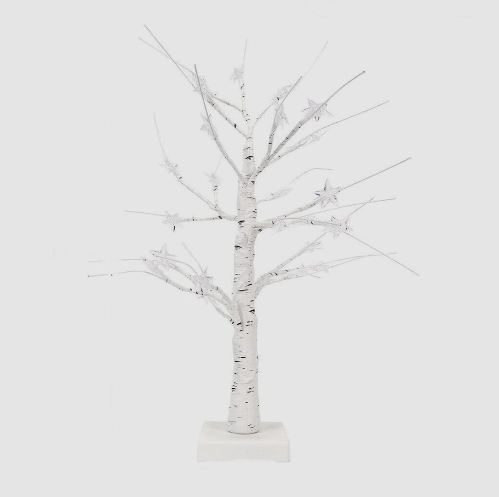 JULY 4th Lighted Tabletop Birch Tree DAZZLE BRIGHT 4th Tree Display 2 PC