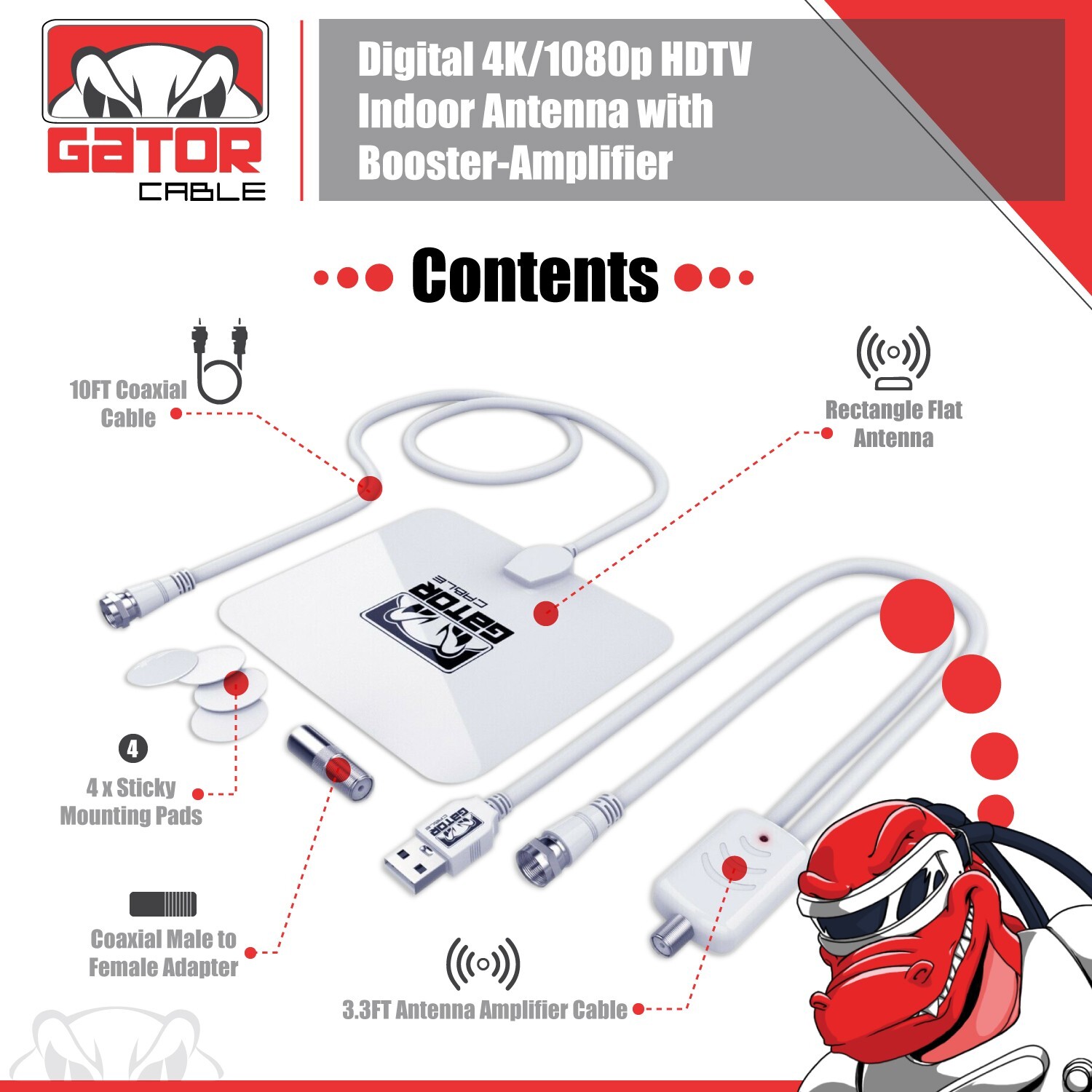 Digital TV Antenna HDTV 4K 1080p Indoor Amplifier 3600 Miles Long Signal Range