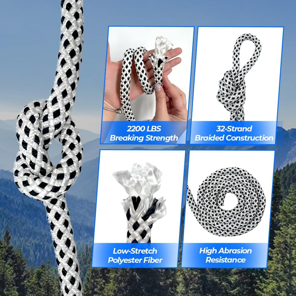 Heavy Duty Polyester Double Braided Rope, Arborist Rigging, Tree Work, Halyard,
