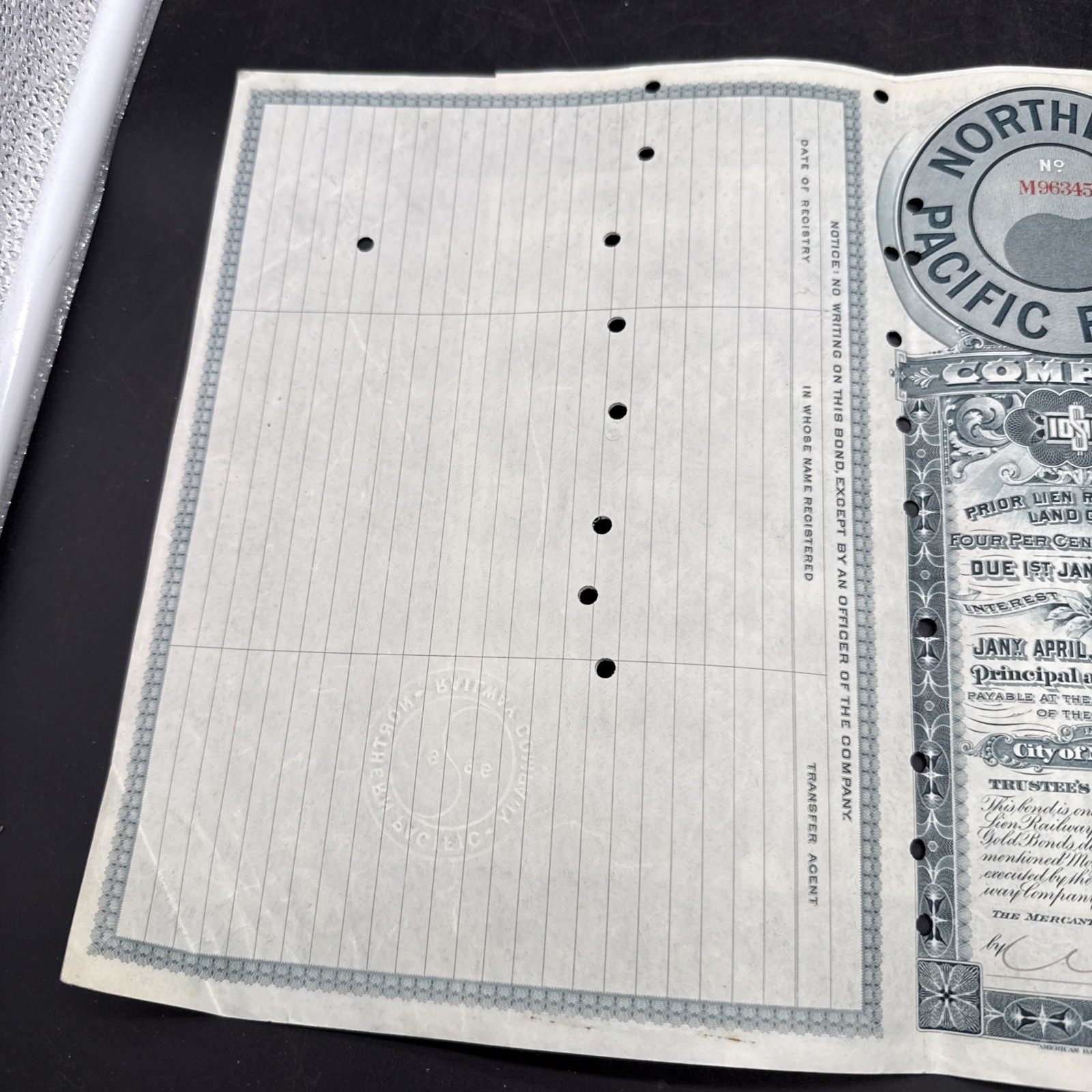 Northern Pacific Railway Co. 1897 dated $1,000 Railroad Gold Bond Gorgeous