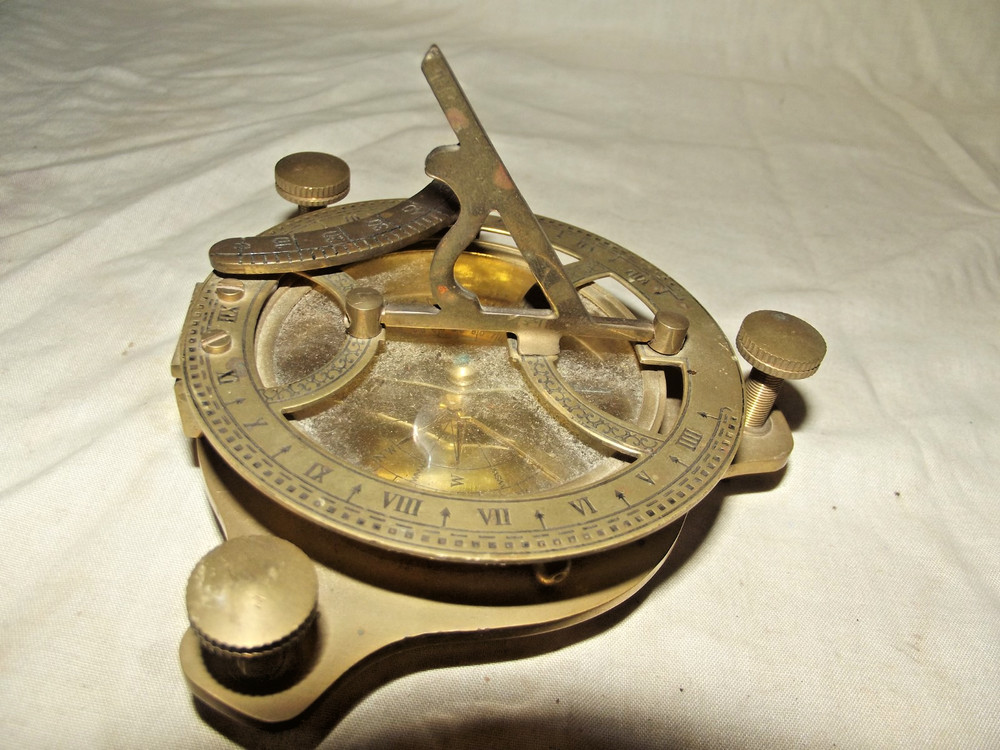 Brass Sundial & Compass Replica Maritime Navigation Aid