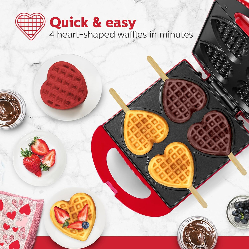 4-Section Heart Shaped Waffle Maker, Non-Stick Waffle Iron, Mini Waffle Maker fo