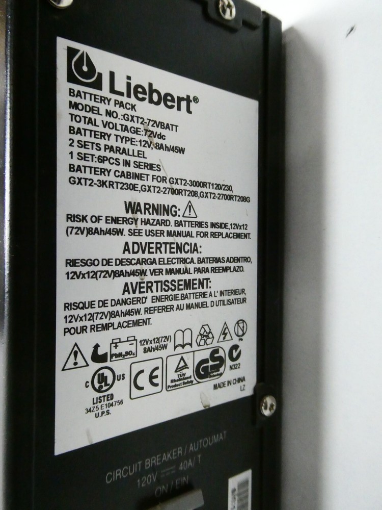Liebert GXT2-72VBATT External Battery Pack 12v-dc 120v-ac 6kva