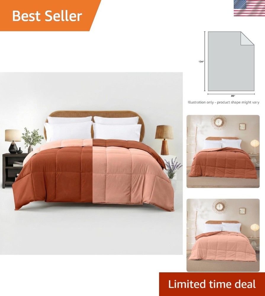 -Round Comfort: Rust/Clay Reversible King Comforter in Durable Microfiber