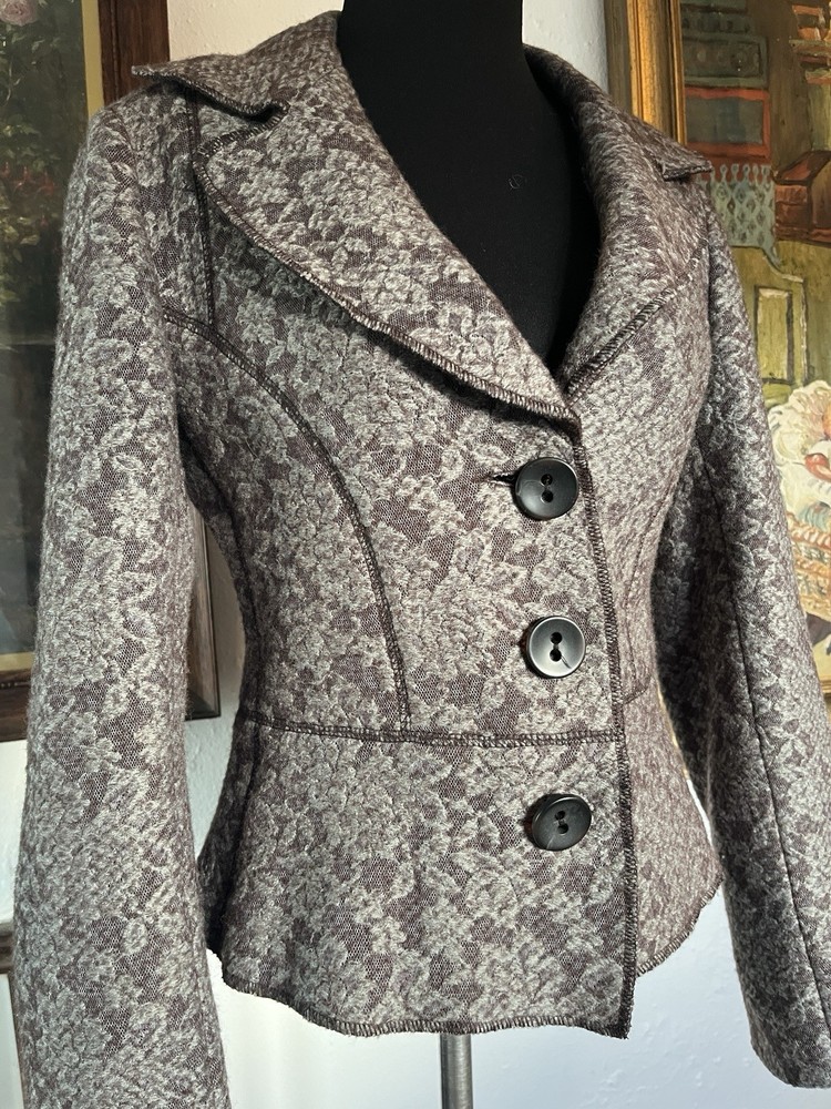 Alexander McQueen MCQ Grey Wool Fitted Jacket Rose Floral Pattern Medium