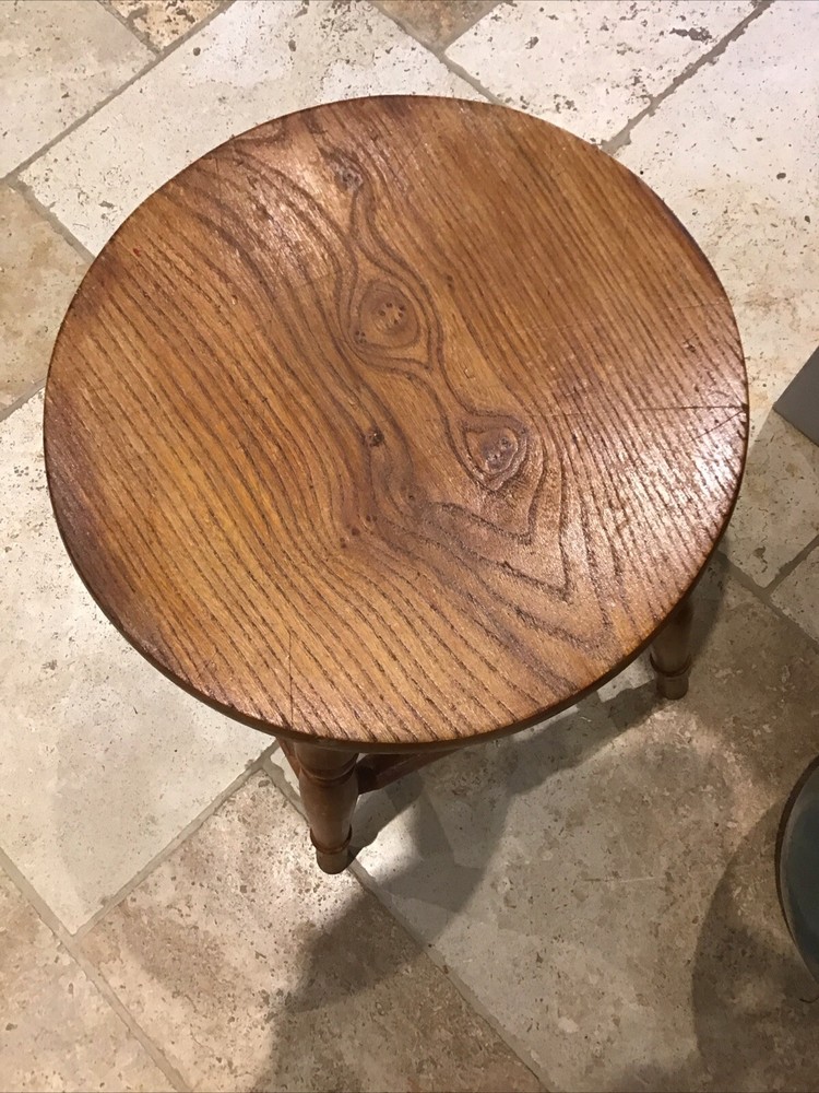 Antique Country Ash & Elm Stool Rustic Raw Solid Wood