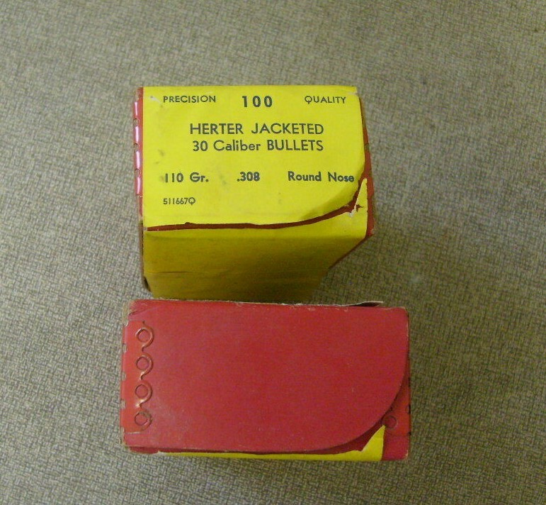 Empty Herter's ammo boxes 30 Caliber Jacketed and 45 Caliber Semi Jacketed