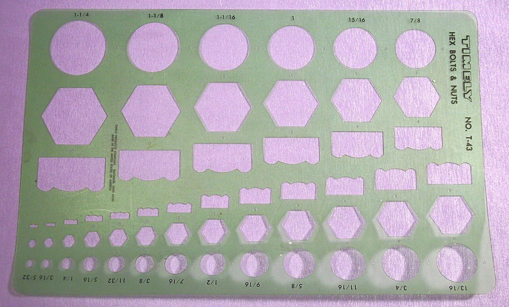Timely No. T-43 ☆ Hex Bolts & Nuts Template ☆ Drafting & Engineering ☆ L@@K!