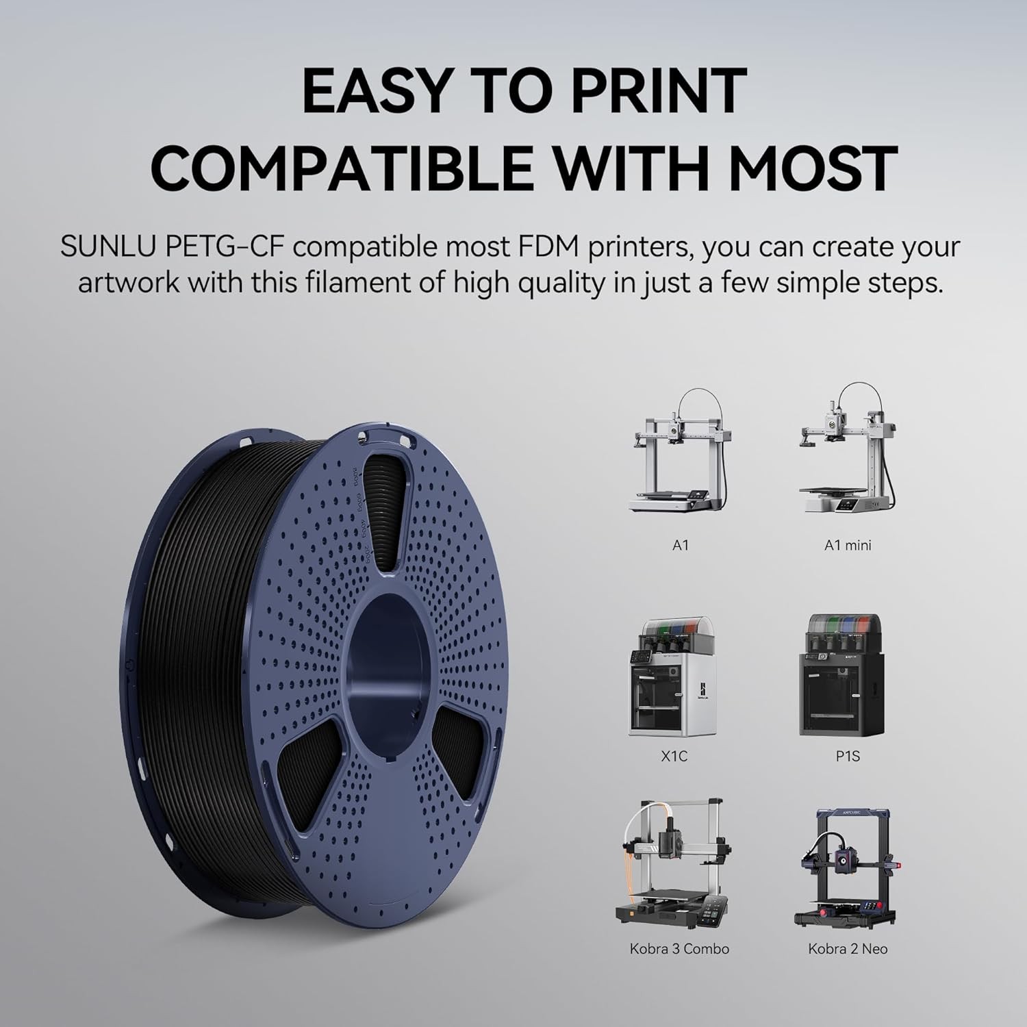 SUNLU Carbon Fiber PETG 3D Printer Filament 1.75mm PETG-CF 1KG,10% short fiber