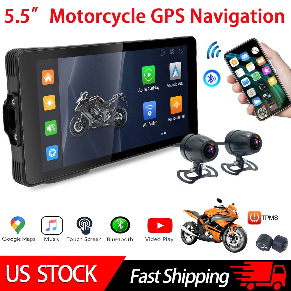 5.5" Motorcycle GPS Navigation Touch Screen Wireless CarPlay Android Auto Cam