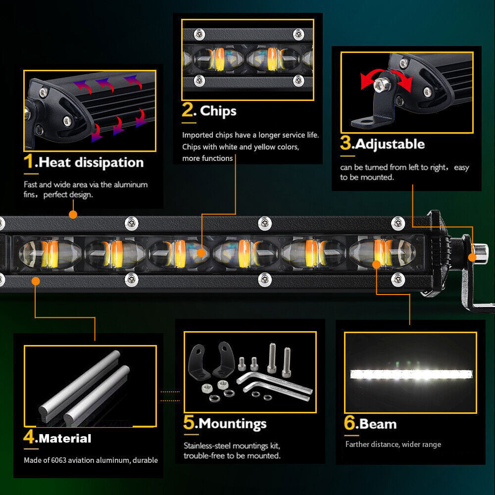 Slim 32'' Strobe Single Row LED Work Light Bar Driving Offroad Truck SUV Wire