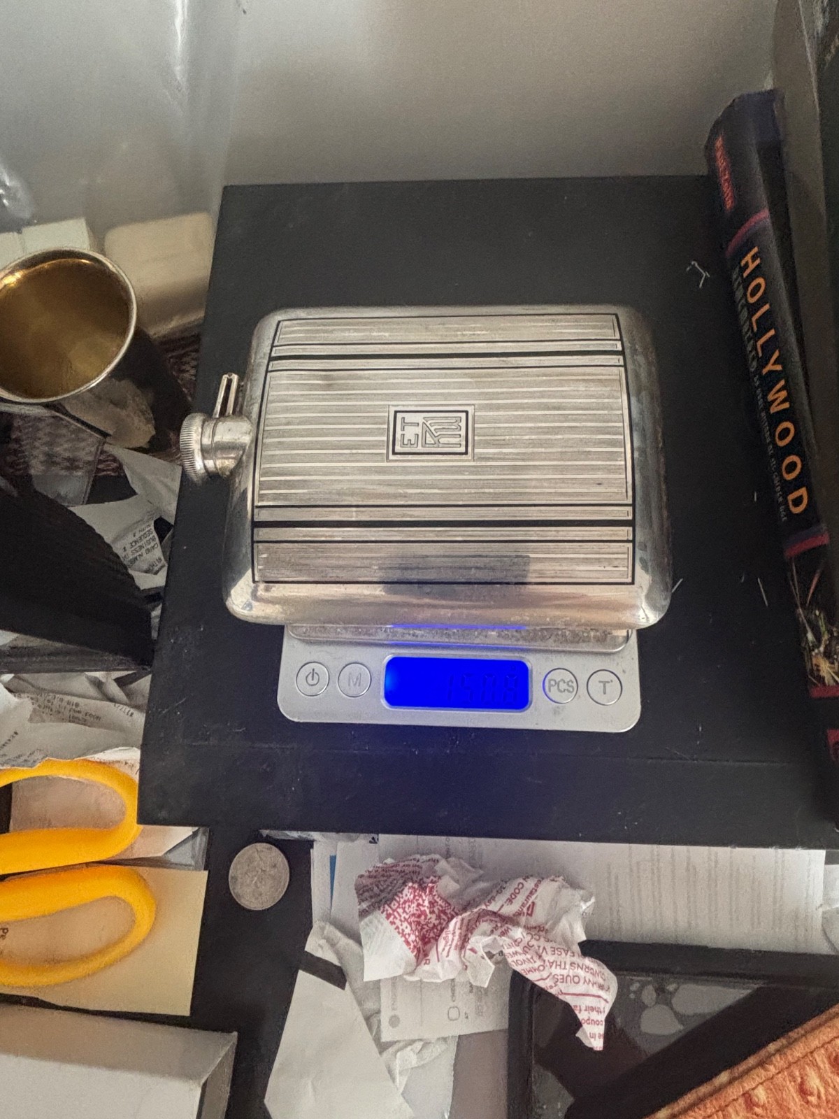 Sterling Silver Flask Black Tuxedo Stripe Design