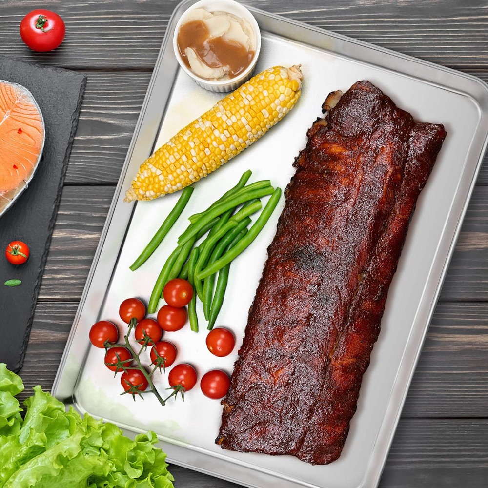 E-far Cookie Sheet with Rack Set, Half Baking Pan for 17.7"x13", Silver