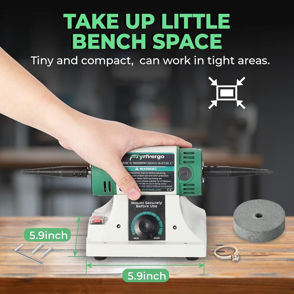 Bench Buffer Polisher Jewelry Polisher Adjustable Variable Speed Bench Buffer W/