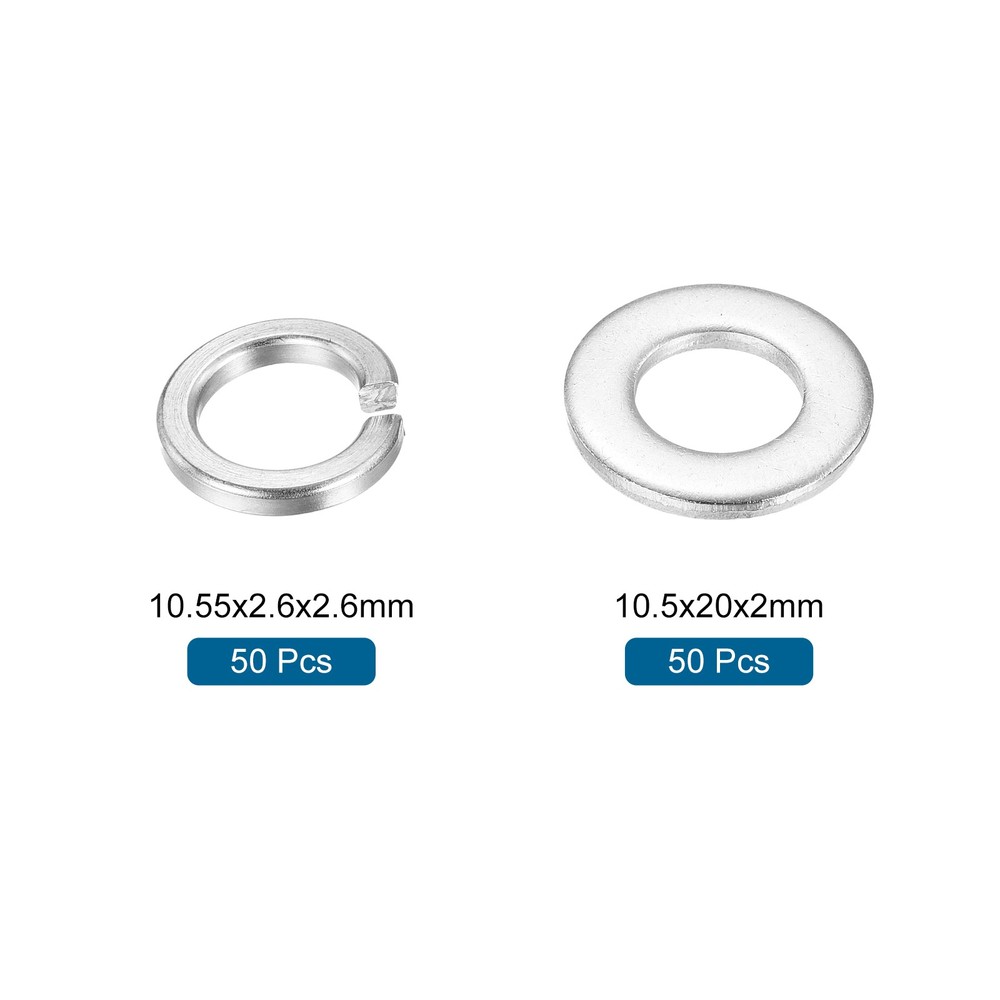 100Pcs M10 Split Lock Washer and Flat Washer Kit