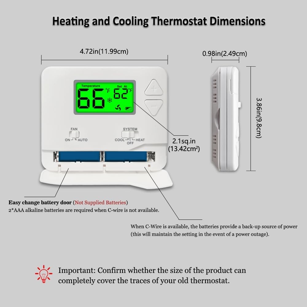 NonProgrammable Thermostat for House, Digital Energy-Saving Green