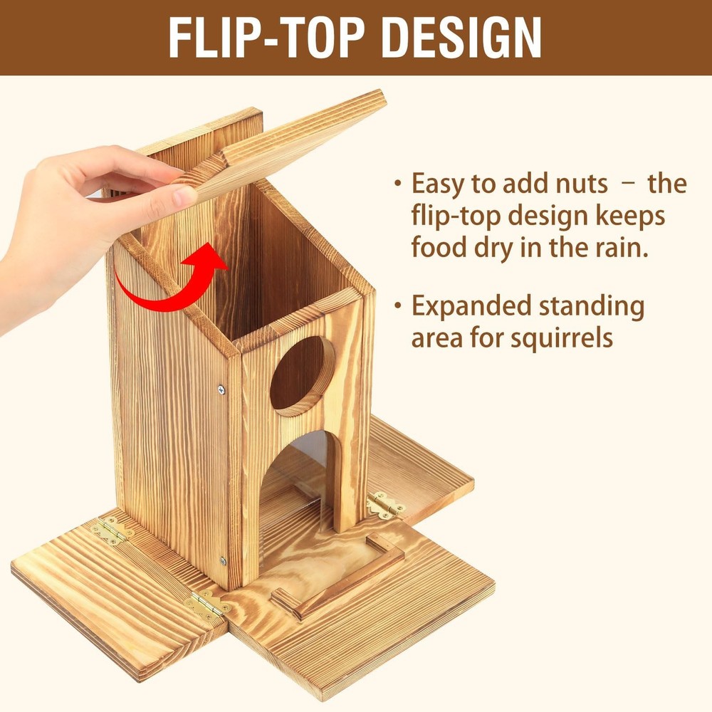Squirrel Feeder With Standing Panel Wooden Nut Bar For Outside Chipmunk Box