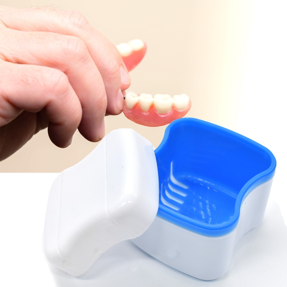 2X Denture Storage Case False Teeth Bath Box Mesh Container Organizer Cleaning