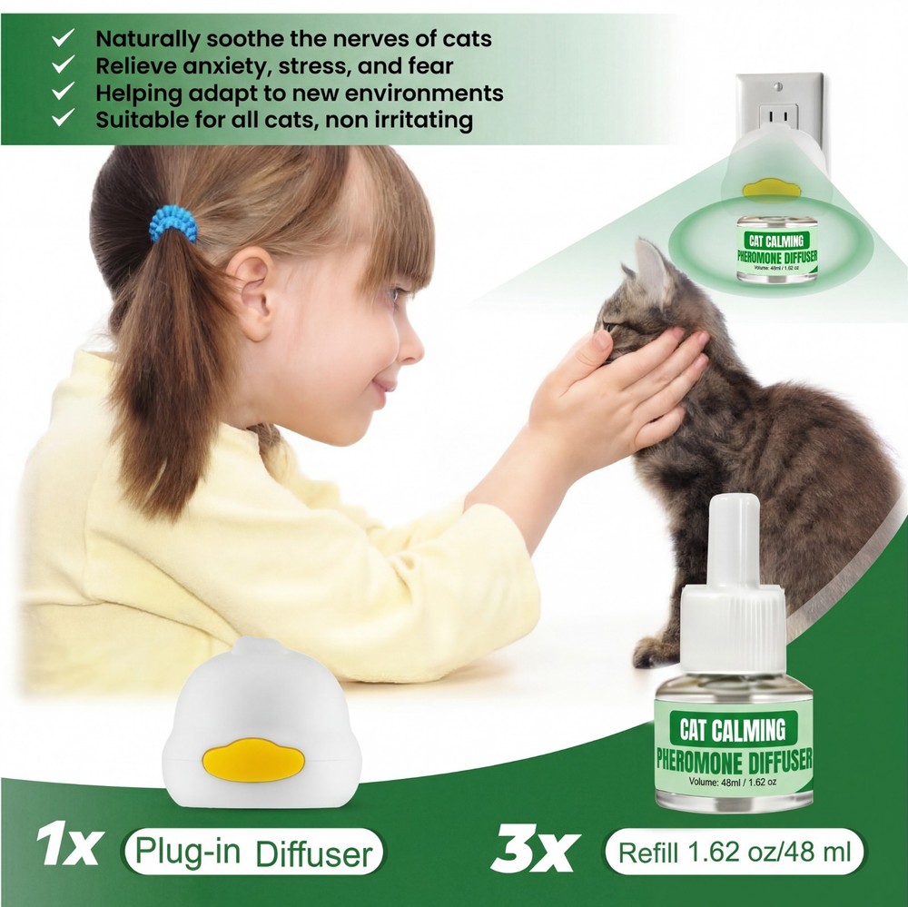 BKRMART Cat Calming Diffuser Kit (3 Pack) 48ml Refills Cat Pheromone Diffuser