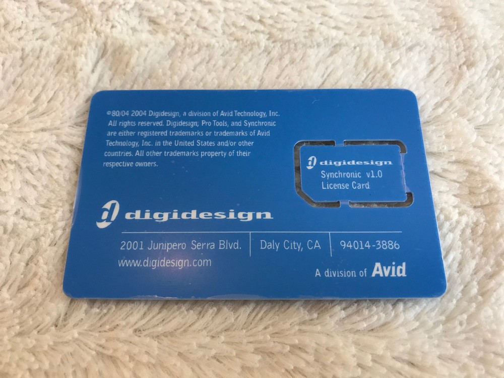 Avid DigiDesign Synchronic Plug In iLok Activation Card No Transfer Fee