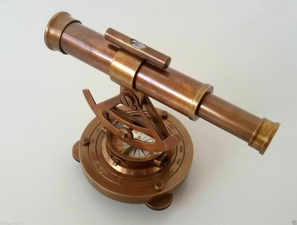 Solid Brass Antique Theodolite Alidade Telescope Compass Instrument Decorative