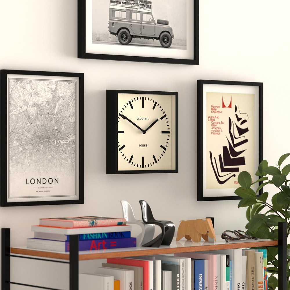 9.8" Black Square Box Wall Clock Station Dial Kitchen Office Decor Modern