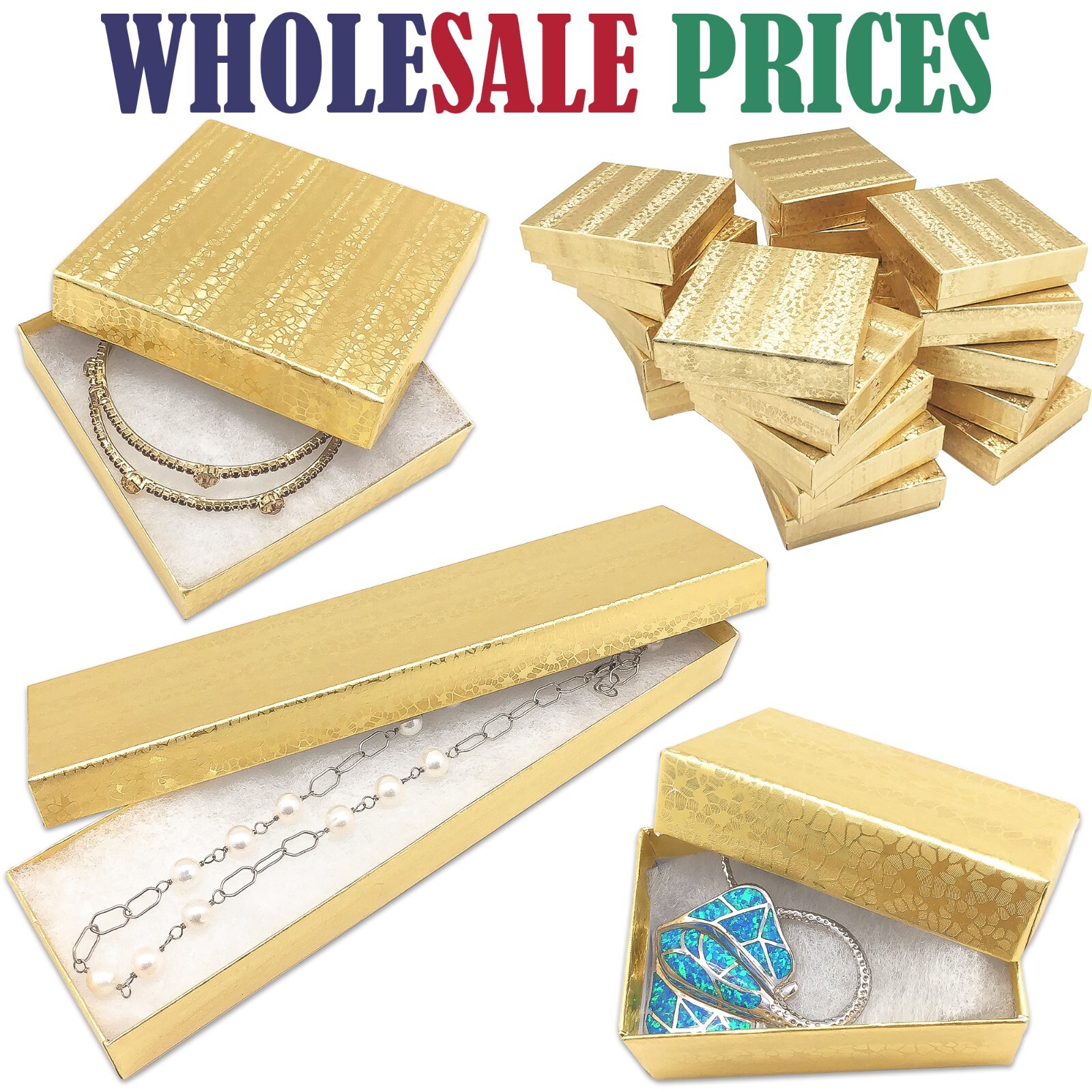 BULK Cardboard Kraft Paper JEWELRY GIFT BOXES Cotton Filled GOLD - for Shipping
