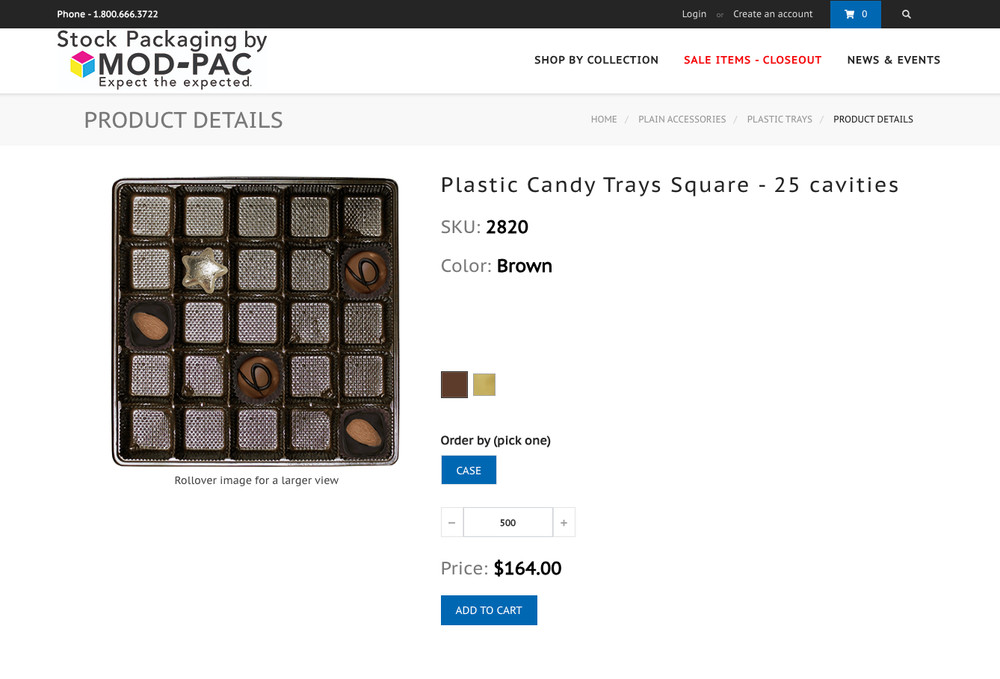 MOD PAC 450 Plastic Candy Trays Square - 25 cavitiy