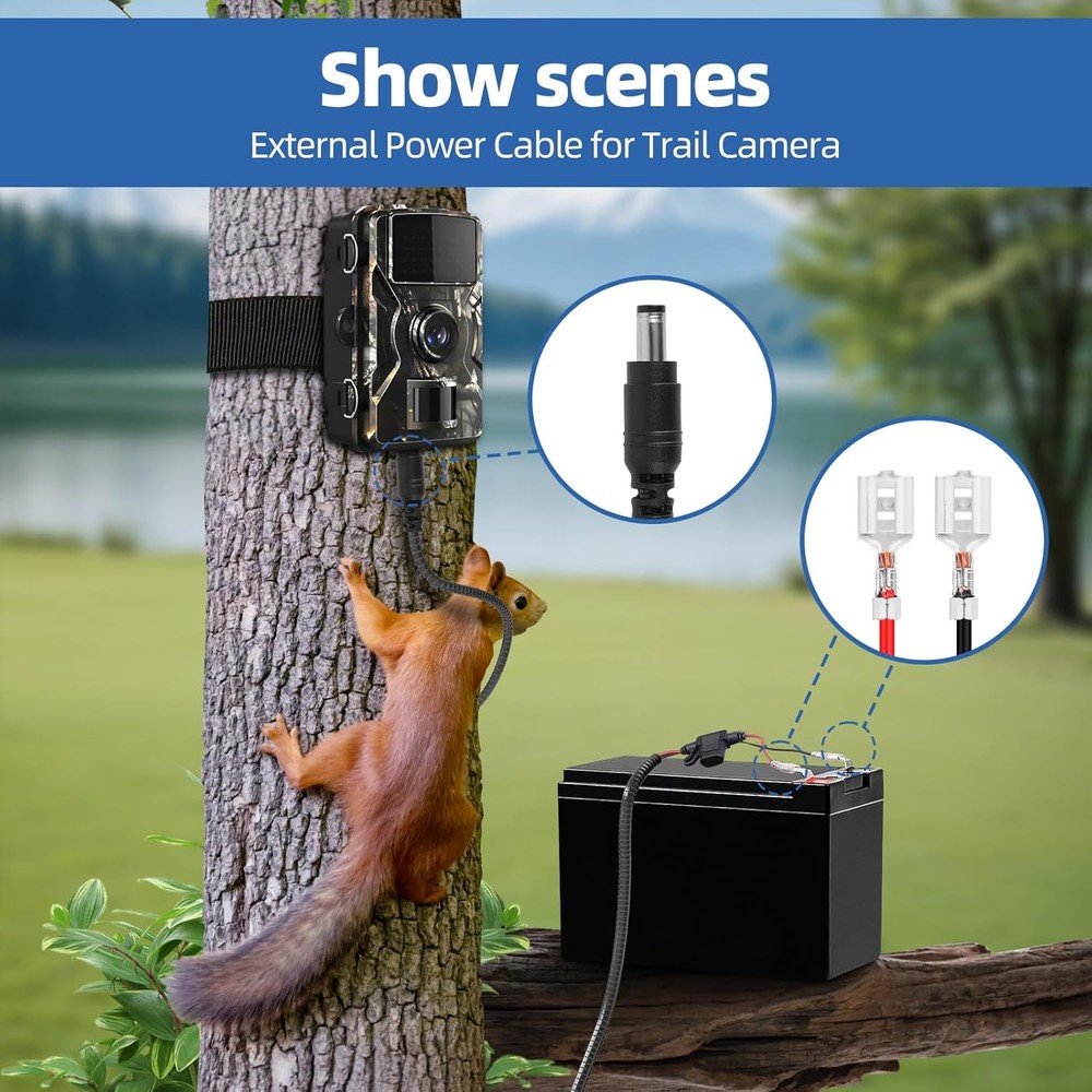 2 PCS Trail Camera Power Cable Chew Proof Include 2Amp Fuse,Trail Black