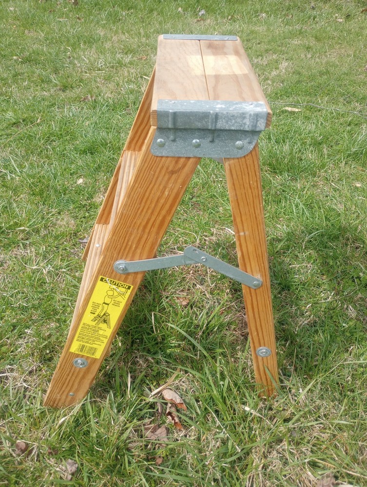 2 ft Wooden Step Ladder Rustic Folding Stool Home Decor Utility