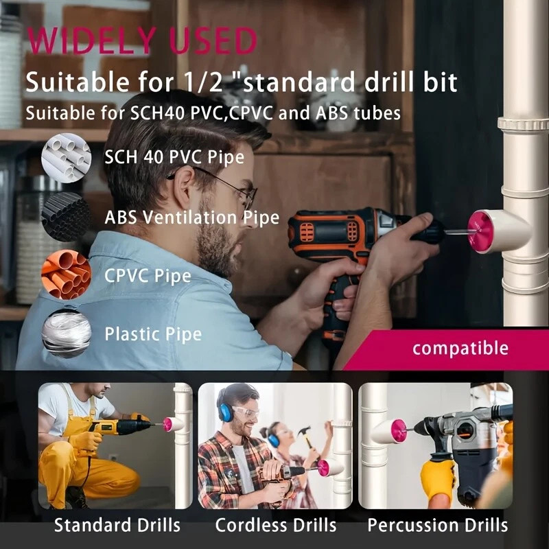 Complete Plastic Reamer Set PVC Pipe Fitting Reamer Kit Standard 1/2" Drills 6Pc