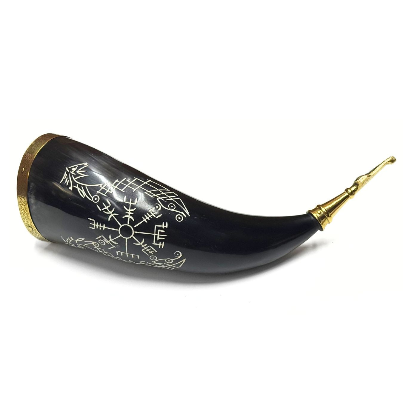 12-14" Viking Compass Horn with Brass Accents