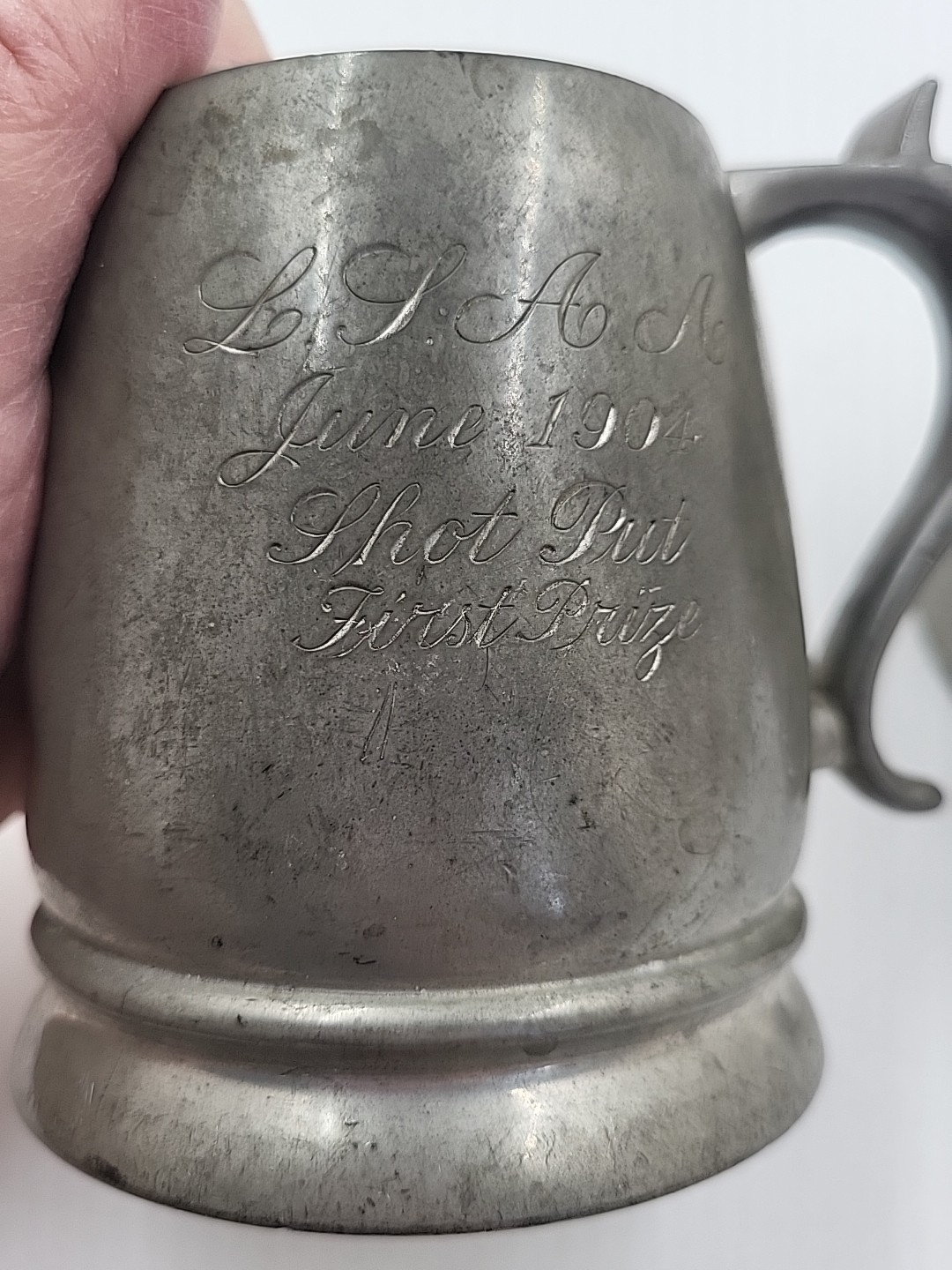 2~Vintage Reed & Barton Pewter Tankard Mugs #124,#232 Glass Bottoms Engraved