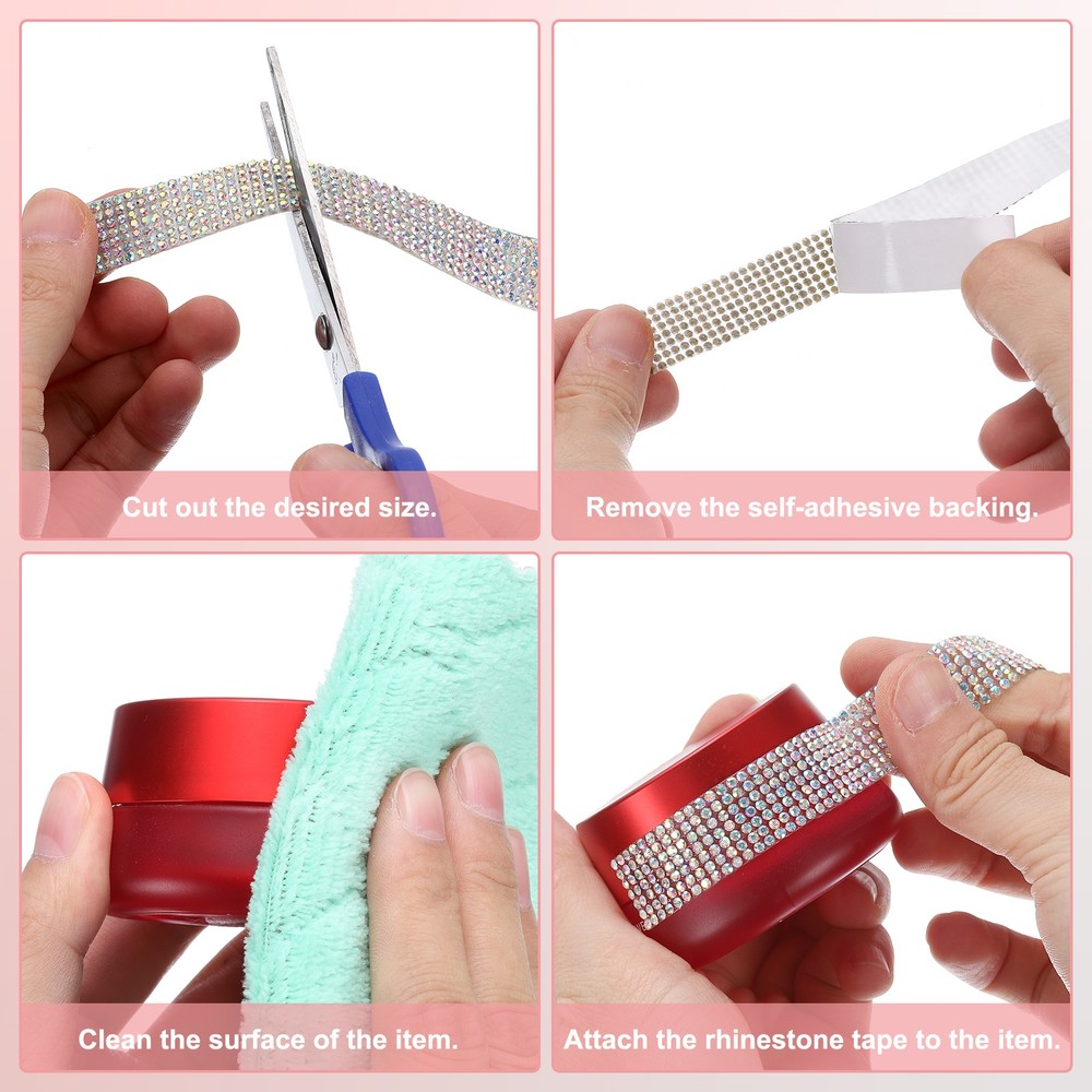 4 Yard 7 Rows Self Adhesive Crystal Rhinestone Ribbon Roll White