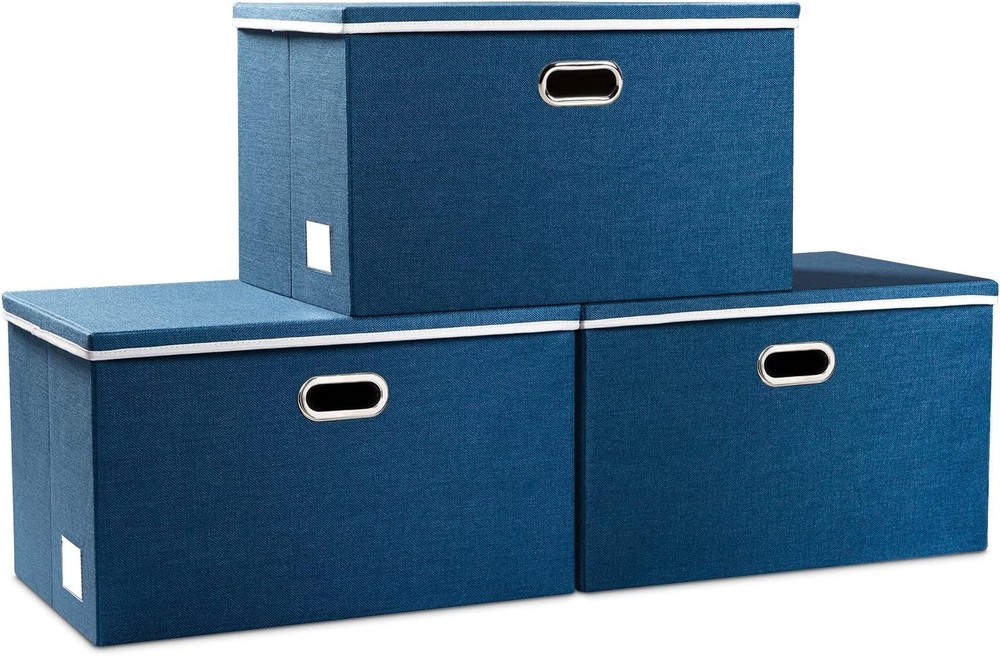 Large Foldable Storage Boxes W/ Lids [3-Pack] Fabric Collapsible Storage Bins