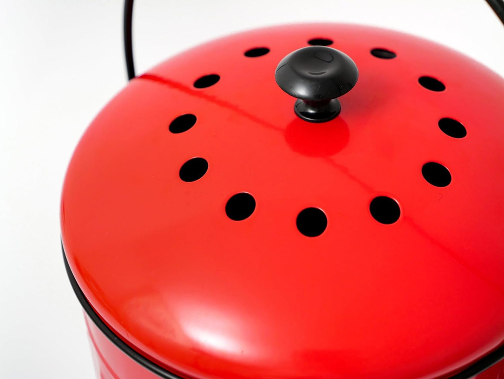 Plexon Countertop Compost Bin Kitchen with Lid, Red 1.5 Gallon Odorless Compost