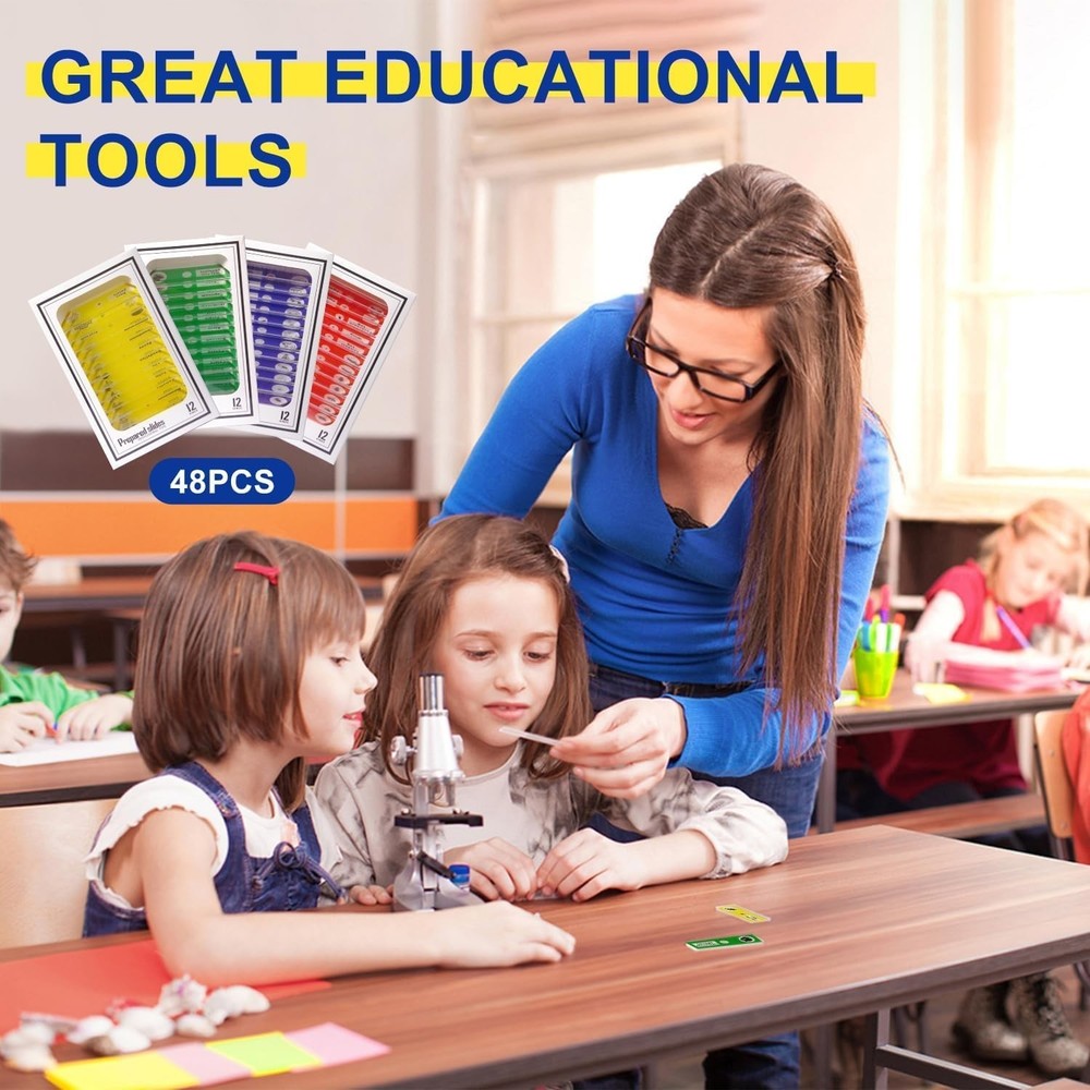 48-Pack Microscope Slides Featuring Plants, Insects - Perfect for STEM Learning