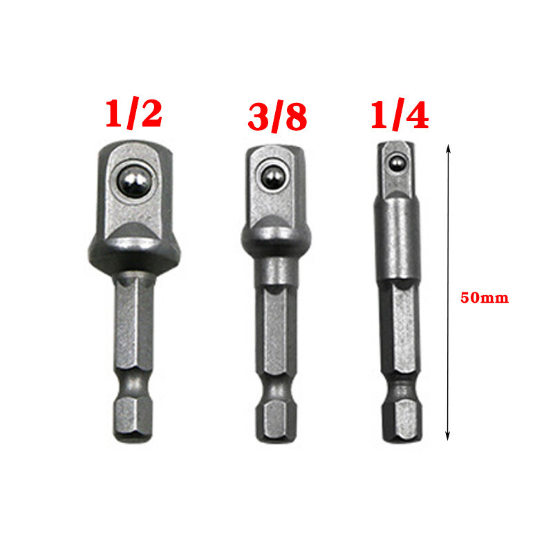 3PCS Socket Adapter Drill BIts Set Hex Shank 1/4" 3/8" 1/2" Impact Driver Tools