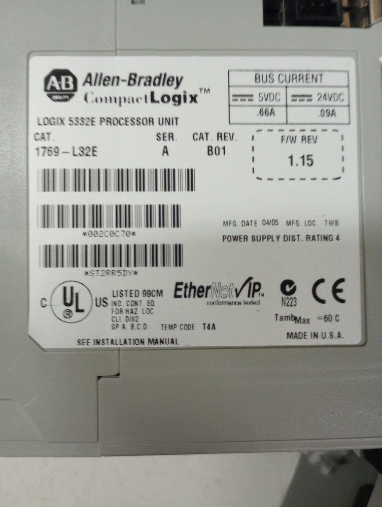 COMPACTLOGIX ALLEN BRADLEY RACK COMPLETE SYSTEM 1769-L32E SYSTEM