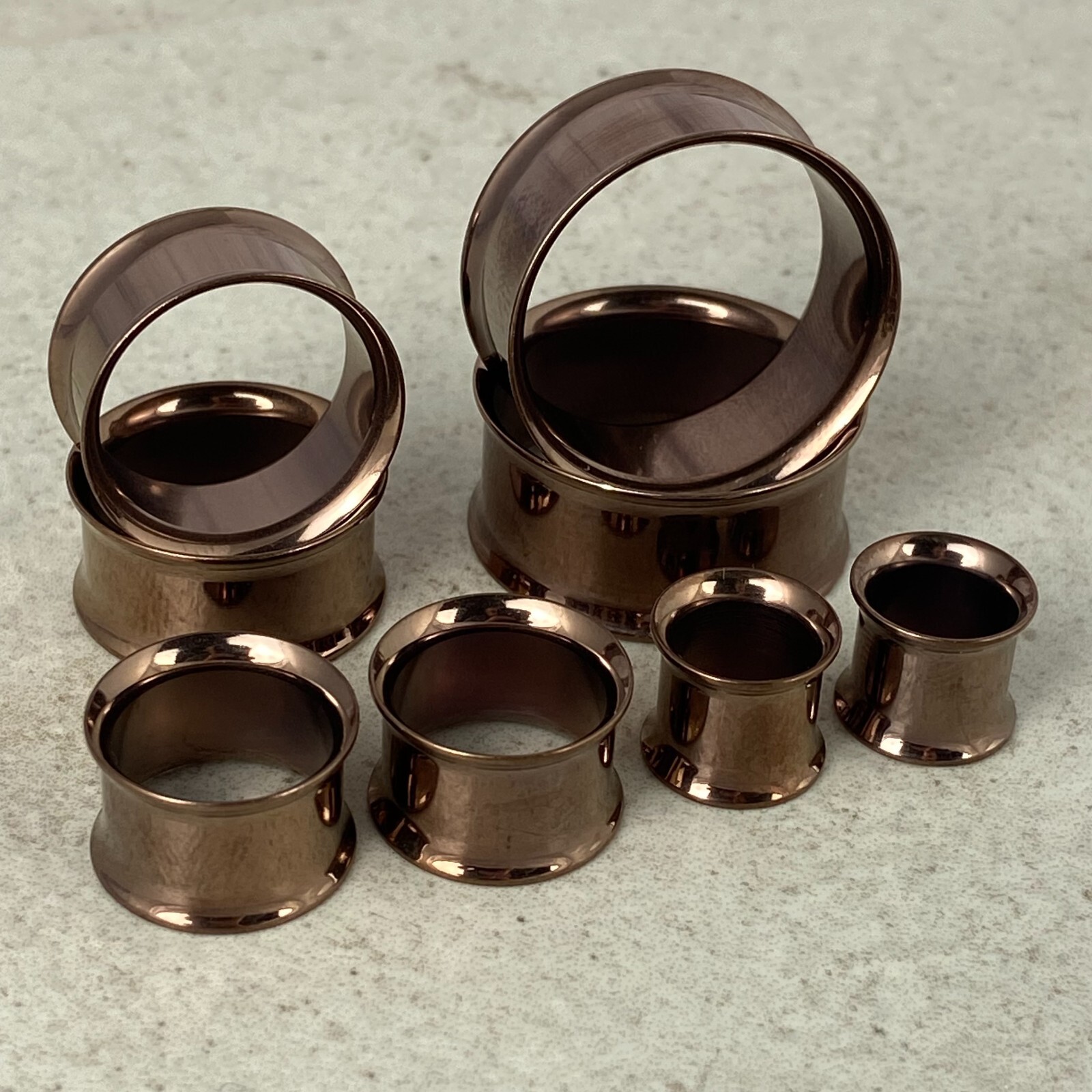 Pair of CHOCOLATE GOLD Steel Double Flare Tunnels set gauges plugs PICK SIZE