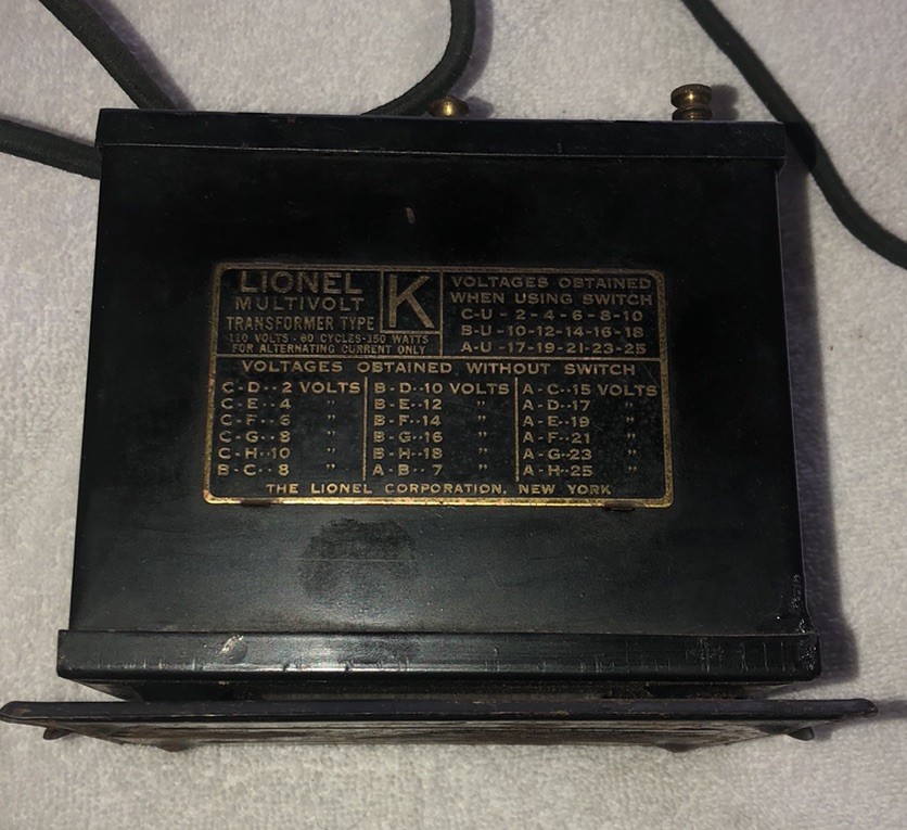 LIONEL PREWAR K TYPE 150 WATT MULTI VOLT TRANSFORMER, TESTED